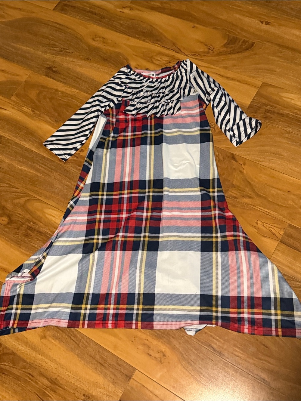 Girls' Navy & Red Plaid Mixed-Print Dress